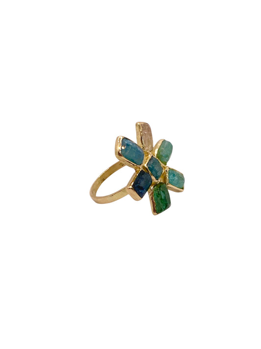 Rosecut Tourmaline and 18K gold flower ring