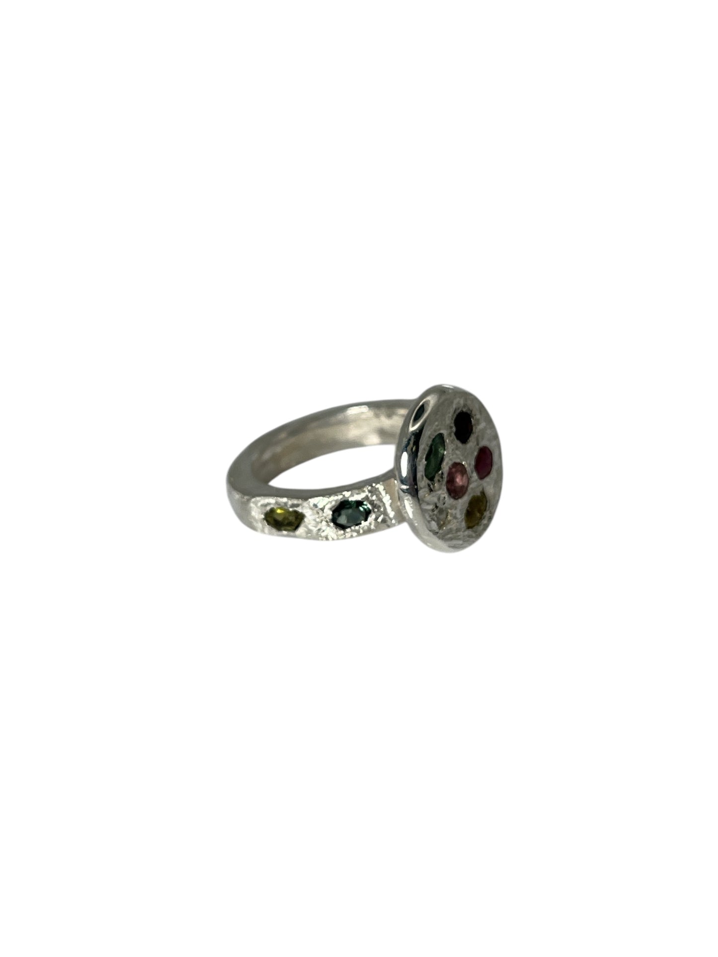 Tourmaline disc silver ring