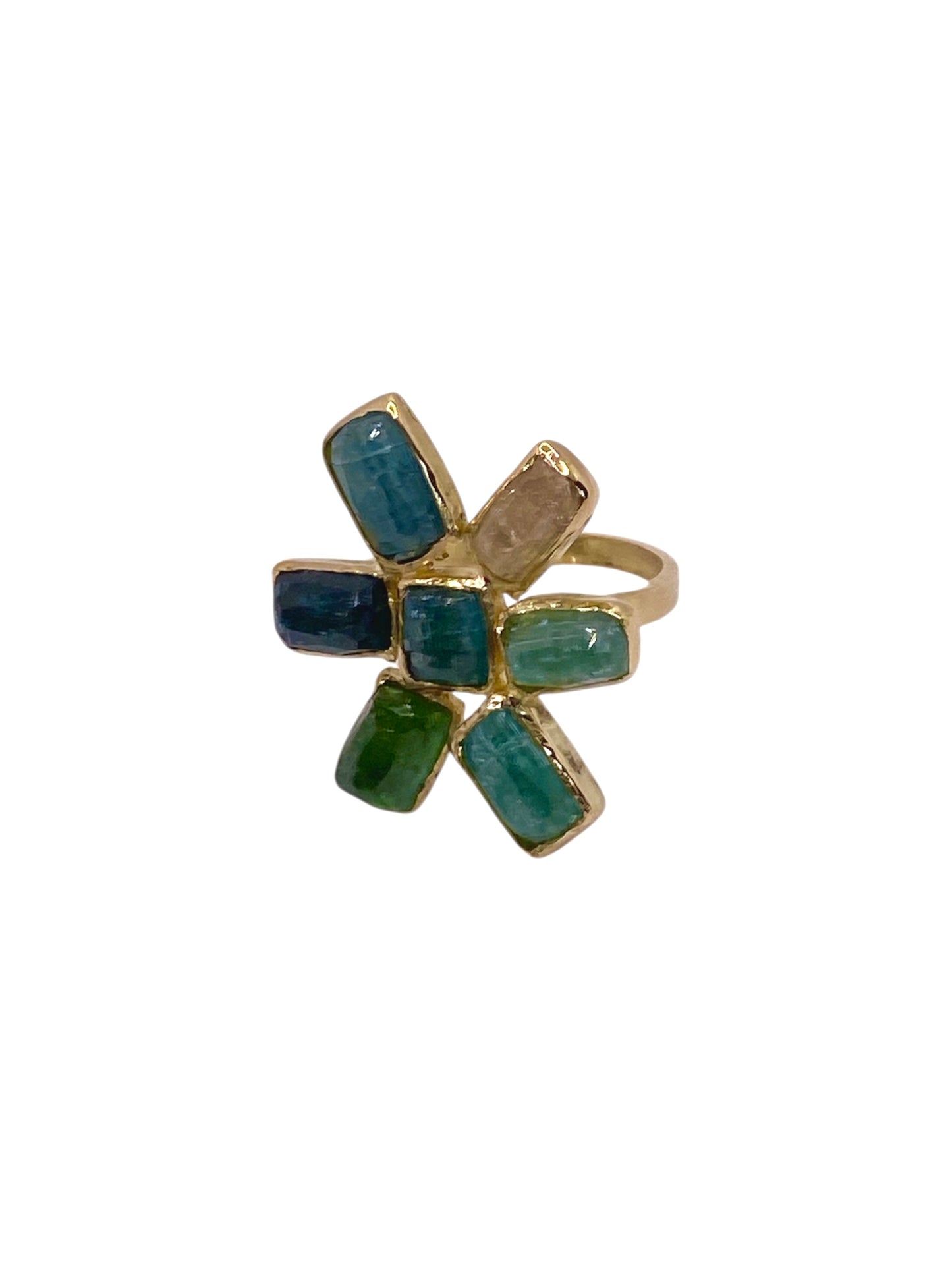 Rosecut Tourmaline and 18K gold flower ring