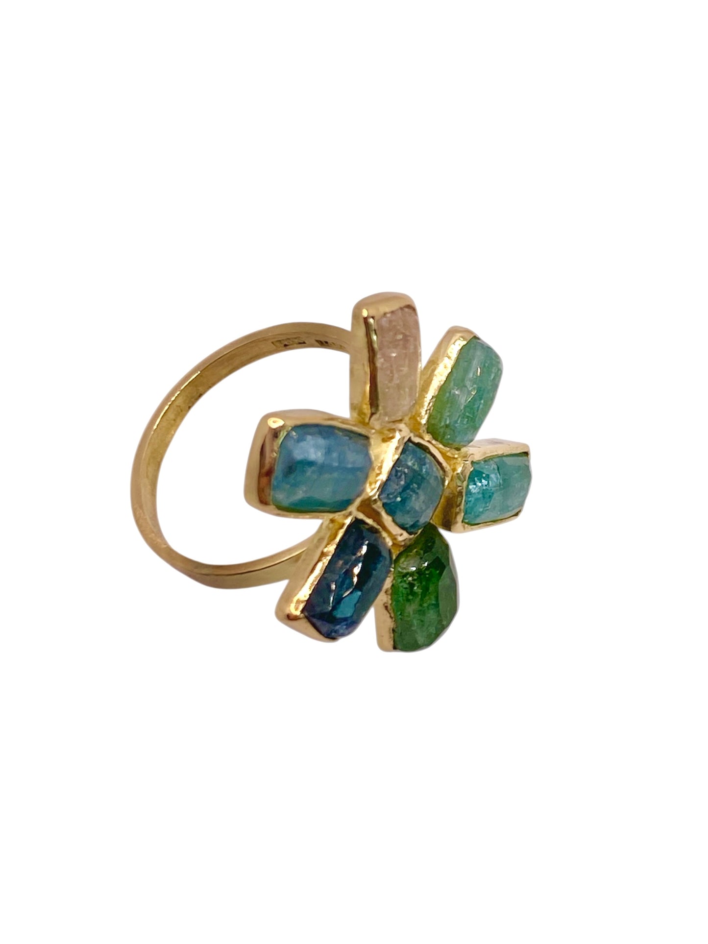 Rosecut Tourmaline and 18K gold flower ring