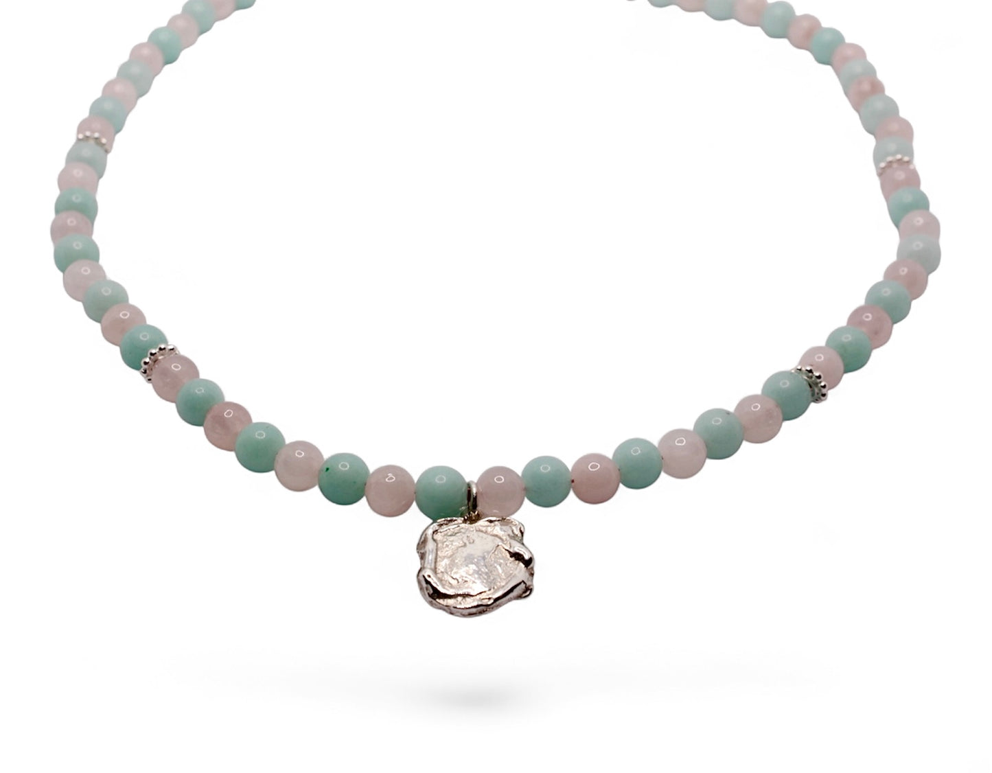 Amazonite and rose quartz with seal style pendant